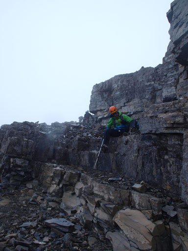 Descending the summit block
