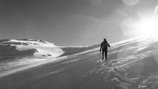 Vlad leading the way plodding up onto Phalanx Glacier 